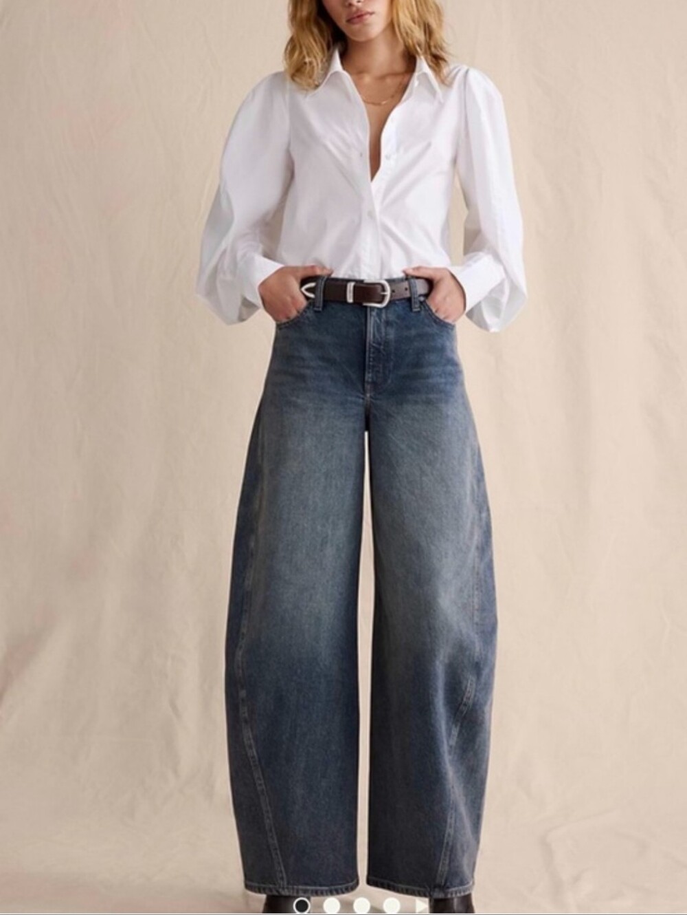 Banana Republic Loose Barrel Wide-Leg Mid Blue Jeans Women Size 26p New